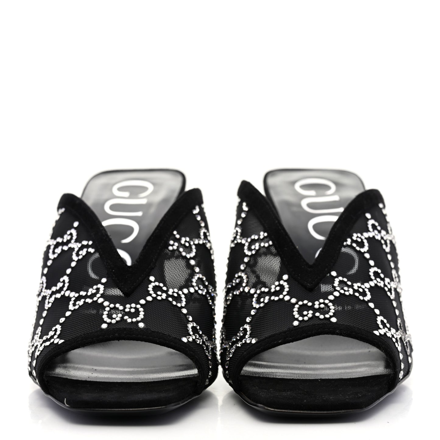 Tela Retino Kid Scamosciato Crystal GG Monogram Square G 95mm Slide Sandals 37.5 Black