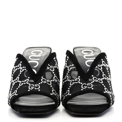 Gucci Tela Retino Kid Scamosciato Crystal GG Monogram Square G 95mm Slide Sandals 37.5 Black 2 of 8