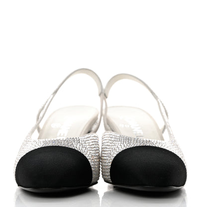 Chanel Strass Grosgrain Cap Toe CC Slingback Pumps 39.5 Silver Black 2 of 9