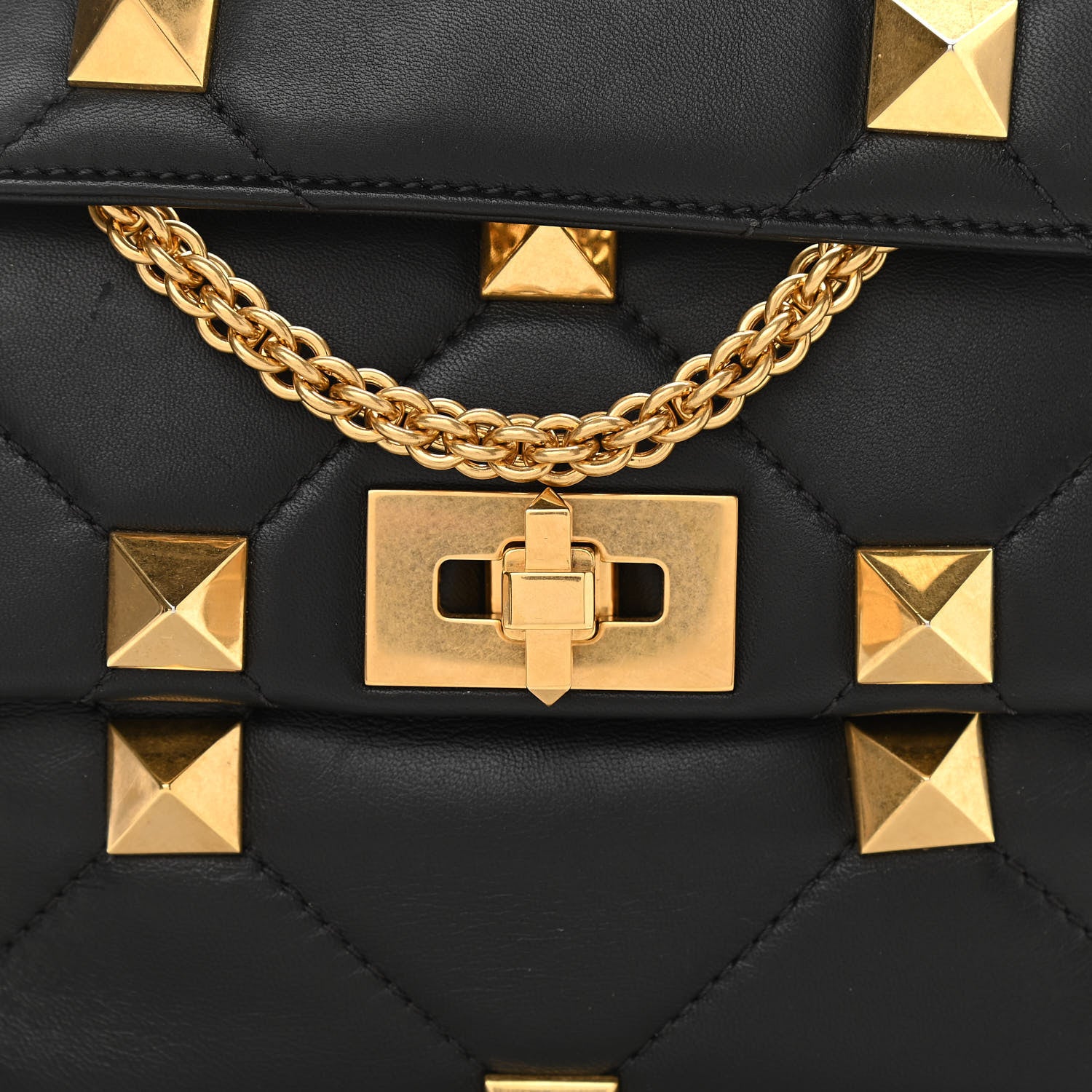 Valentino Garavani Nappa Large Roman Stud Shoulder Bag Black 8 of 11