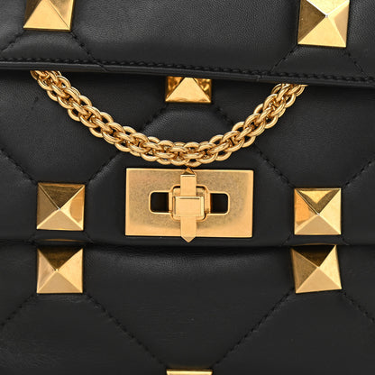 Valentino Garavani Nappa Large Roman Stud Shoulder Bag Black 8 of 11