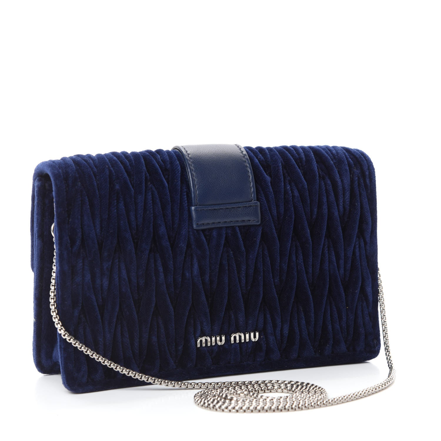 Miu Miu Velluto Matelasse Crystal Embellished Chain Shoulder Bag Inchiostro 3 of 9