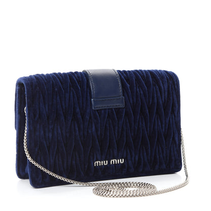 Miu Miu Velluto Matelasse Crystal Embellished Chain Shoulder Bag Inchiostro 3 of 9