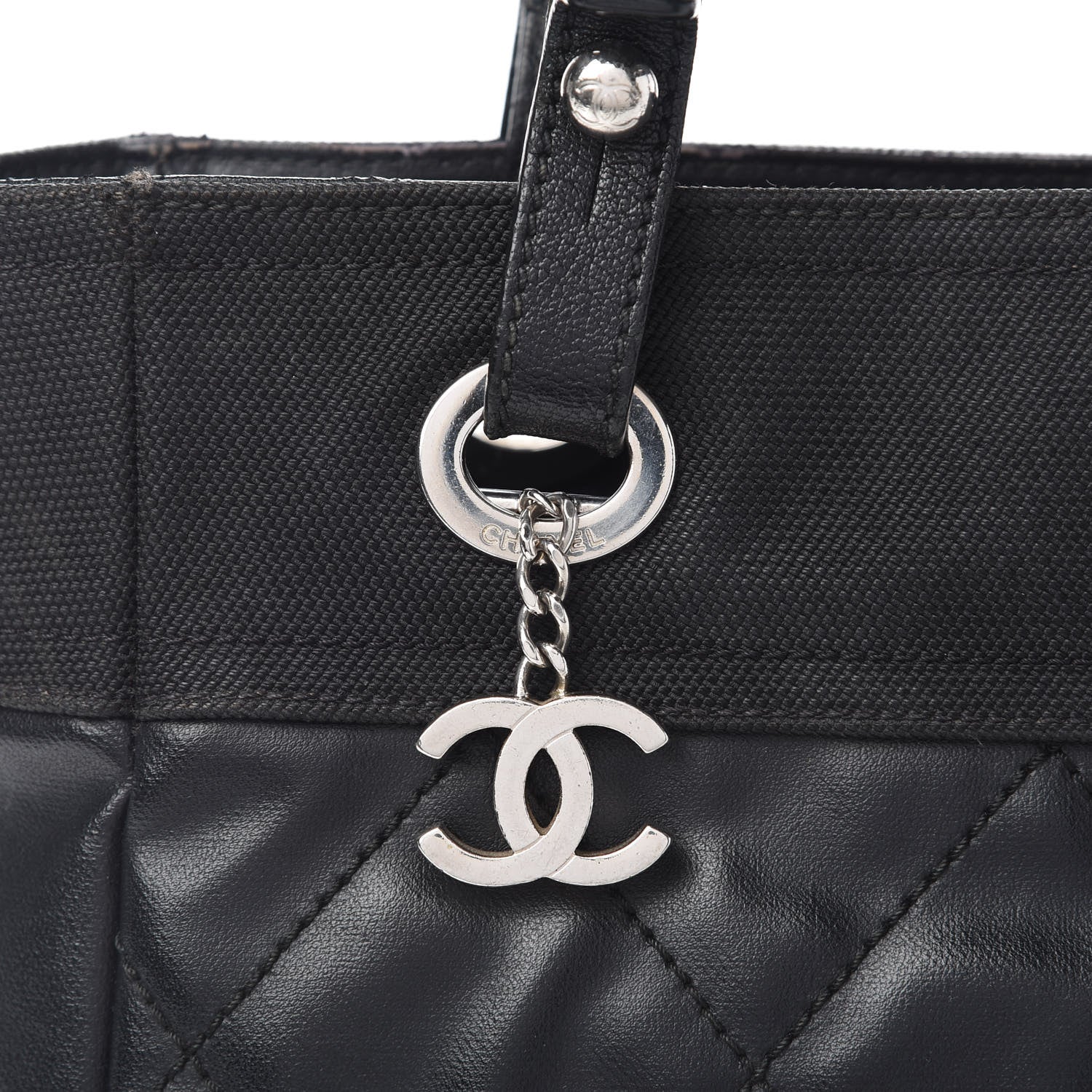 Chanel Coated Canvas Quilted Small Paris Biarritz Tote Black 15 of 15