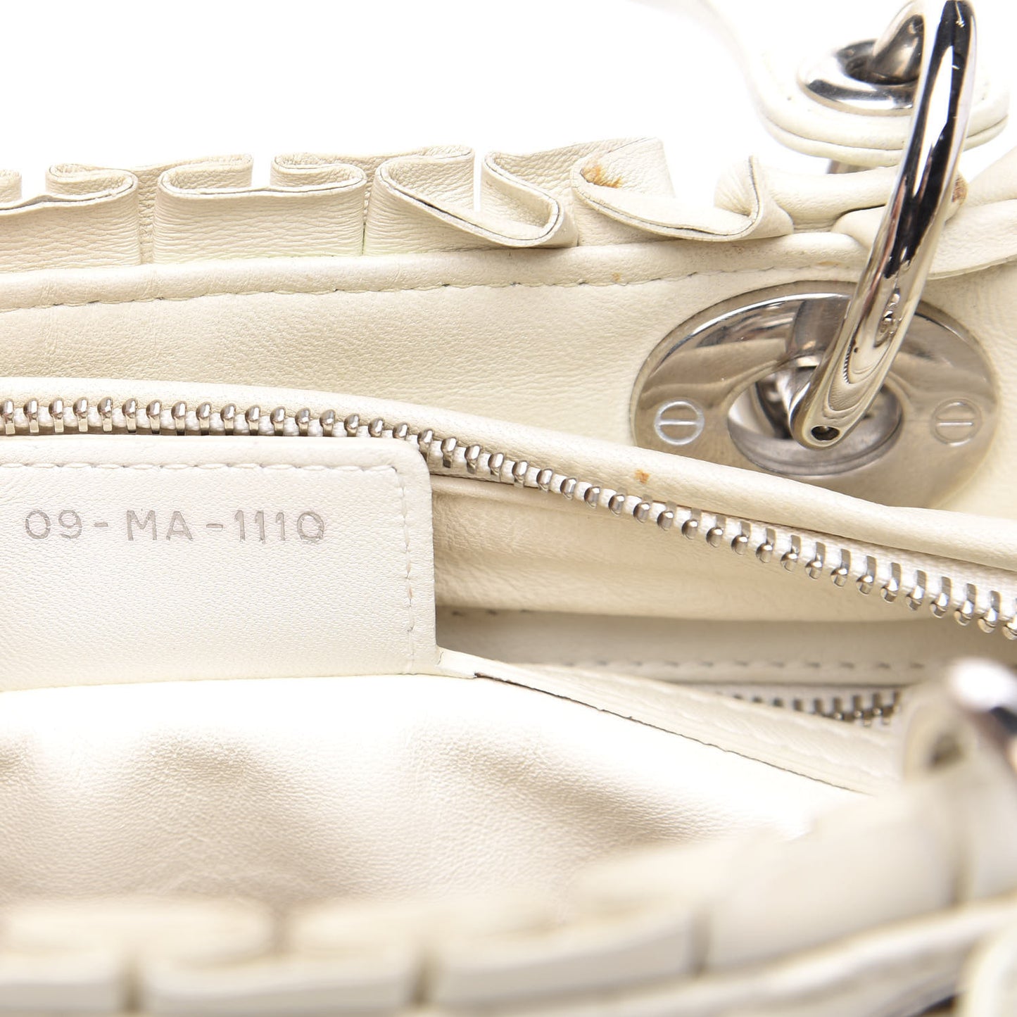 Lambskin Cannage Ruffle Trim Medium Lady Dior Off White