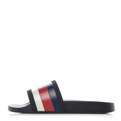 Gucci Rubber Web Mens Pool Slide Sandals 7 Black Mystic White Hibiscus Red Marine 1 of 9