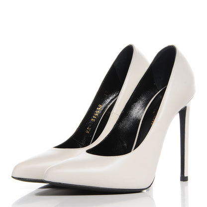 Saint Laurent Calfskin Classic Paris 105 Escarpin Pumps 37 Dove White 3 of 8