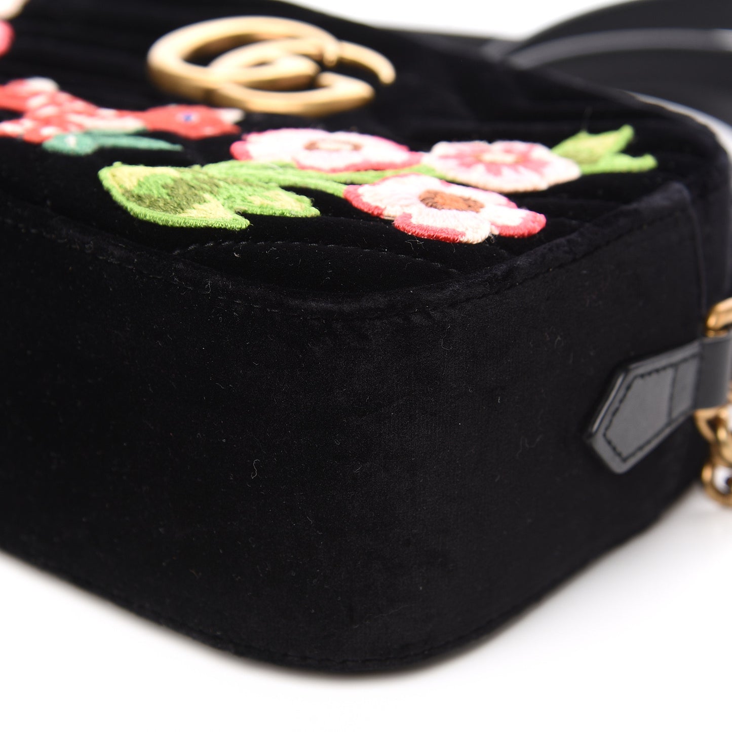 Velvet Matelasse Deer Embroidered Small GG Marmont Chain Shoulder Bag Black