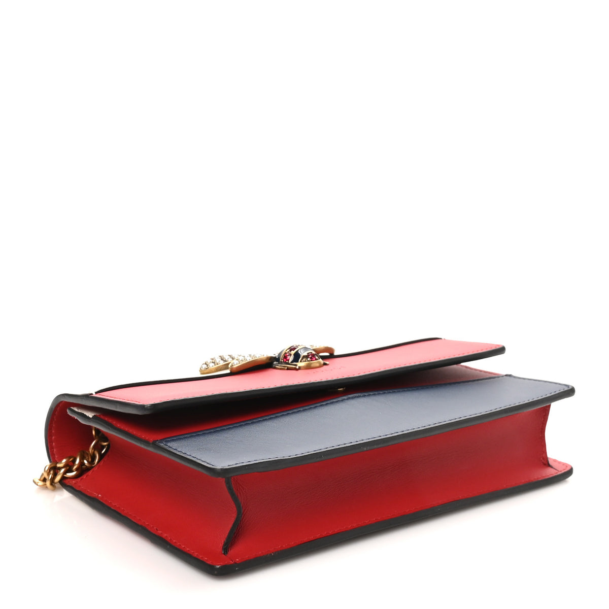 Gucci Calfskin Queen Margaret Chain Wallet Blue Agata Hibiscus Red Mystic White 4 of 9