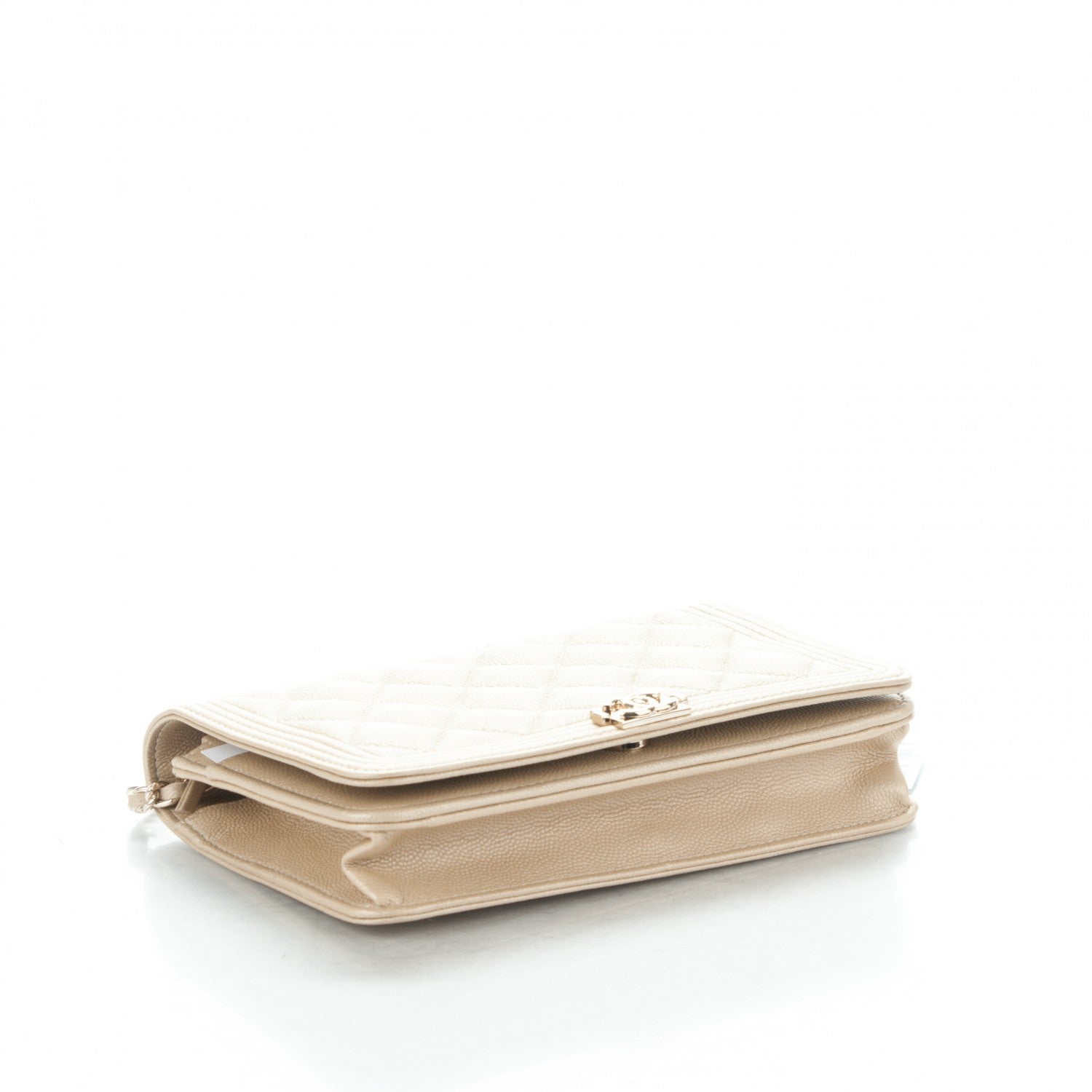 Chanel Caviar Quilted Boy Wallet On Chain WOC Light Gold 7 of 9