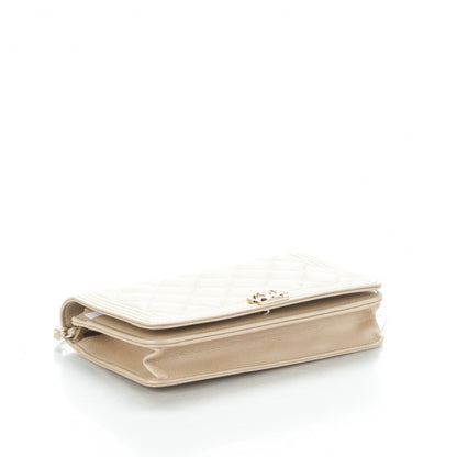 Chanel Caviar Quilted Boy Wallet On Chain WOC Light Gold 7 of 9