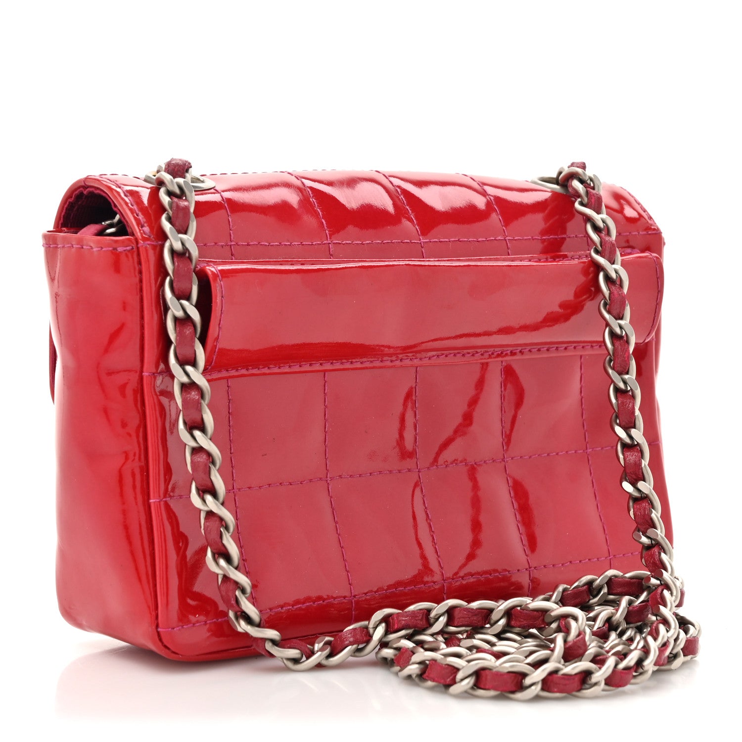 Chanel Patent Square Quilted Extra Mini Convertible Flap Belt Bag Red 3 of 14