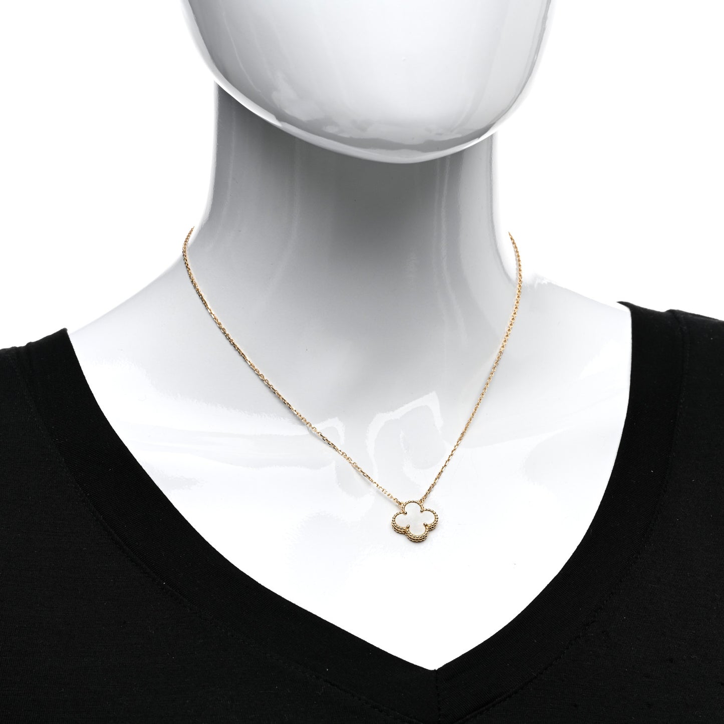 18K Yellow Gold Mother of Pearl Vintage Alhambra Pendant Necklace