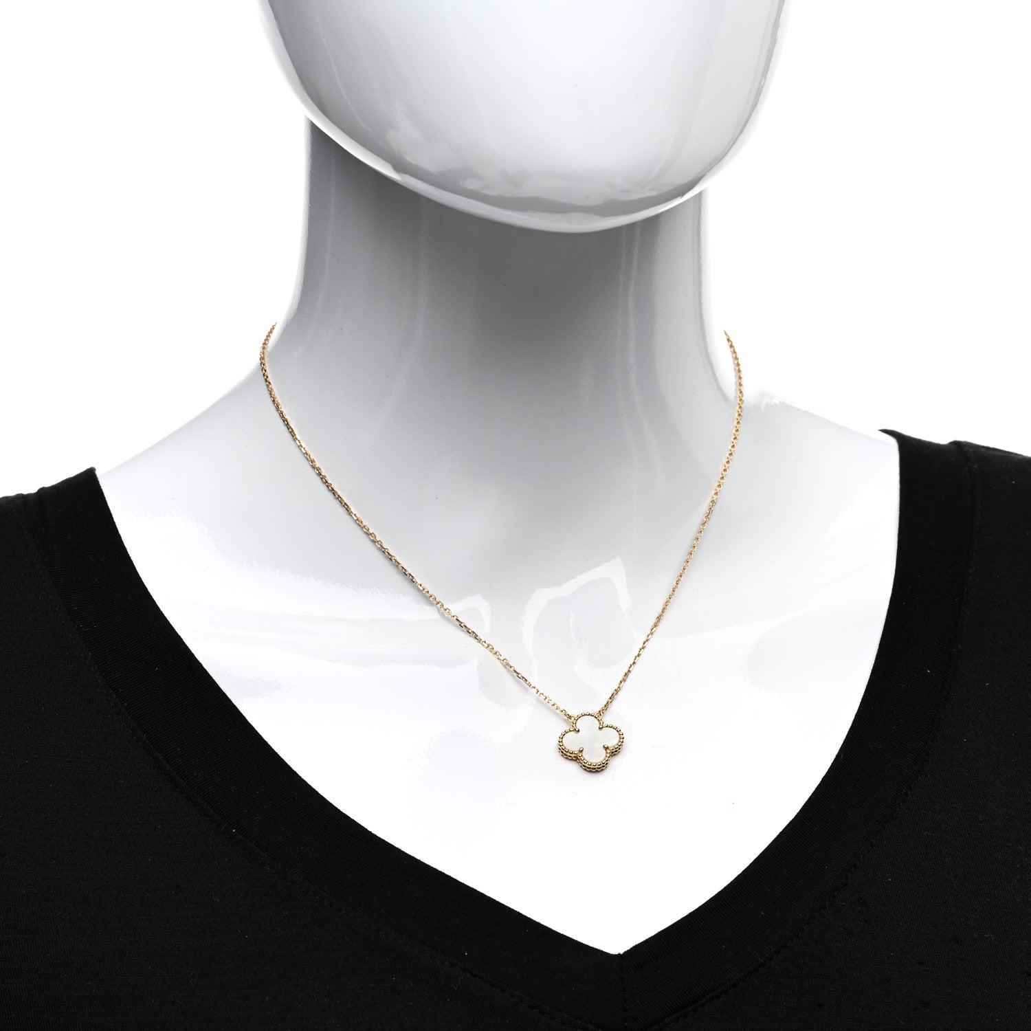 Van Cleef & Arpels 18K Yellow Gold Mother of Pearl Vintage Alhambra Pendant Necklace 2 of 4