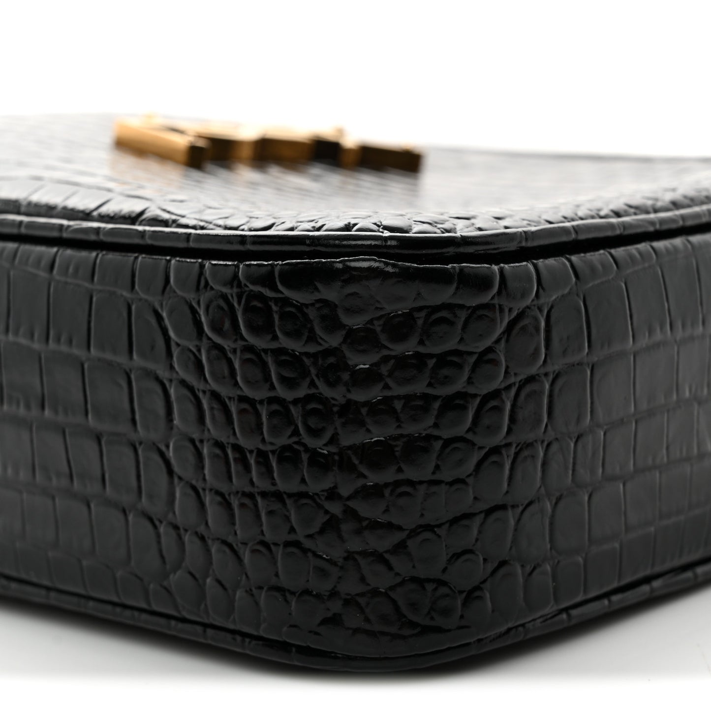 Patent Calfskin Crocodile Embossed Monogram Lou Camera Bag Black