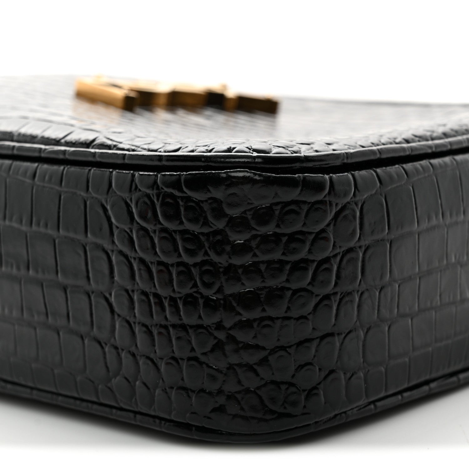 Saint Laurent Patent Calfskin Crocodile Embossed Monogram Lou Camera Bag Black 10 of 11
