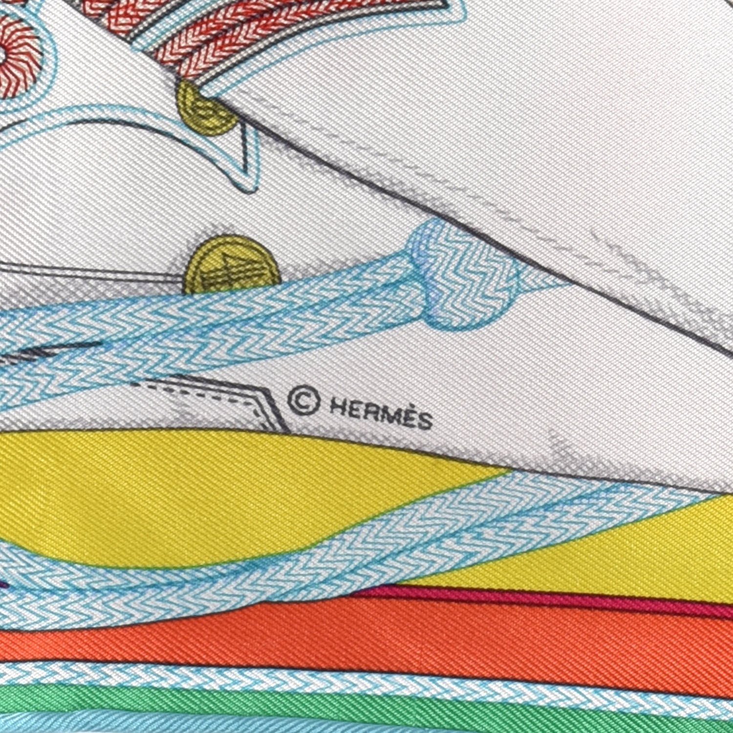 Hermes Silk Zouaves Et Dragons Scarf Pocket Square Jaune White Multicolor 2 of 4