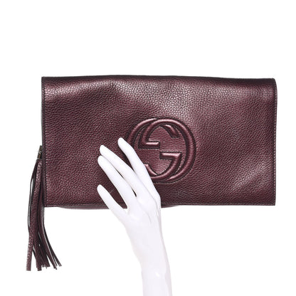 Gucci Metallic Cellarius Calfskin Medium Soho Clutch Classic Burgundy 2 of 10