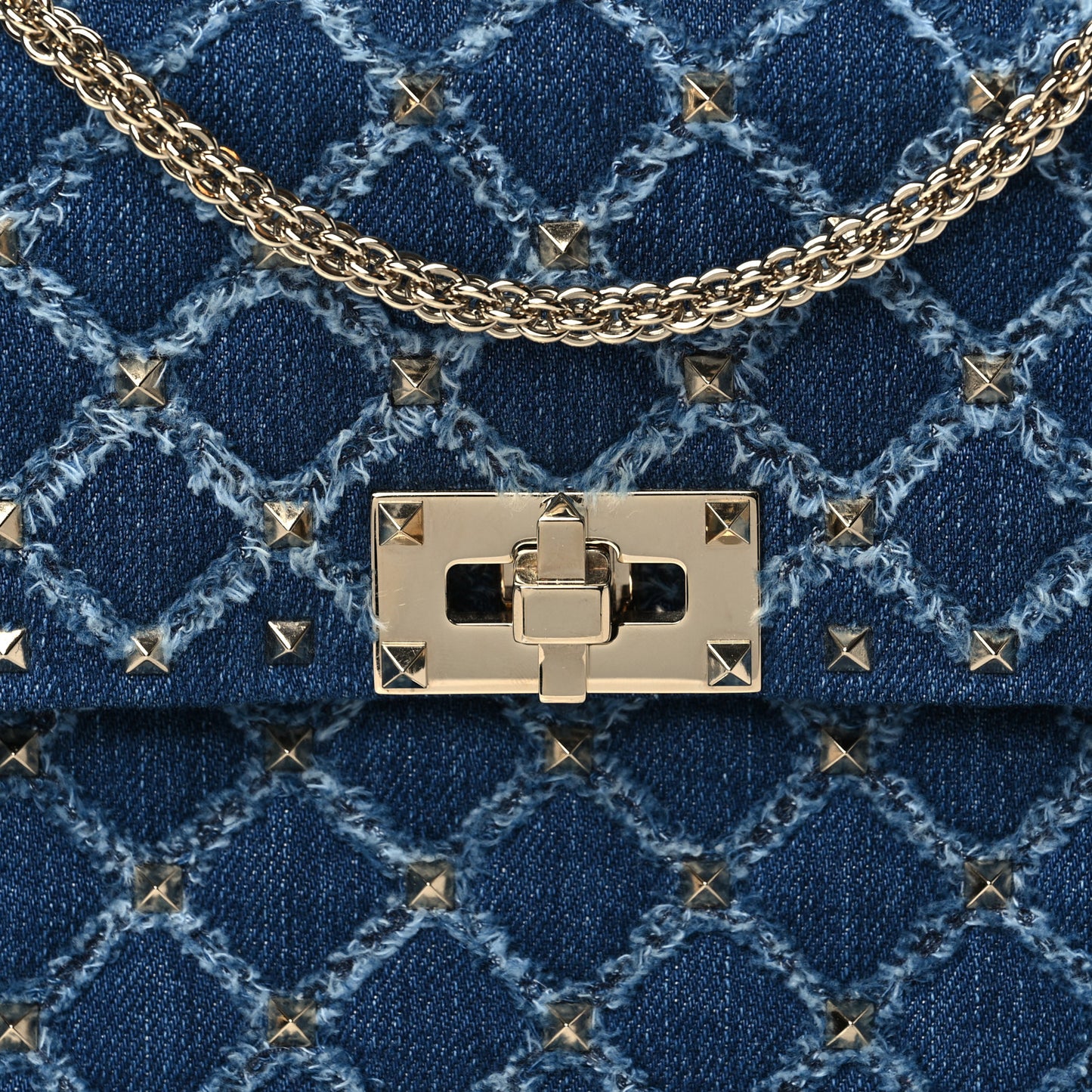 Denim Medium Rockstud Spike Shoulder Bag Denim