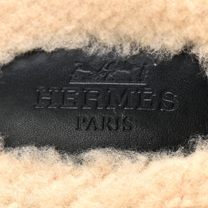 Hermes Shearling Calfskin Womens Oz Mules 40.5 Naturel Black 8 of 11