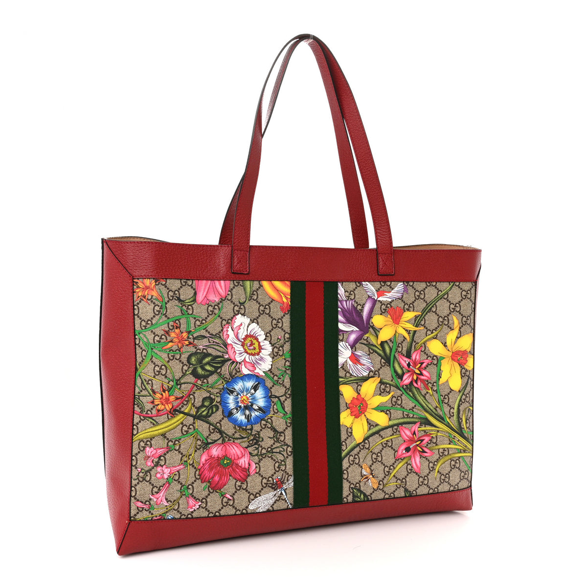 Gucci GG Supreme Monogram Flora Web Large Ophidia Tote Red 4 of 13