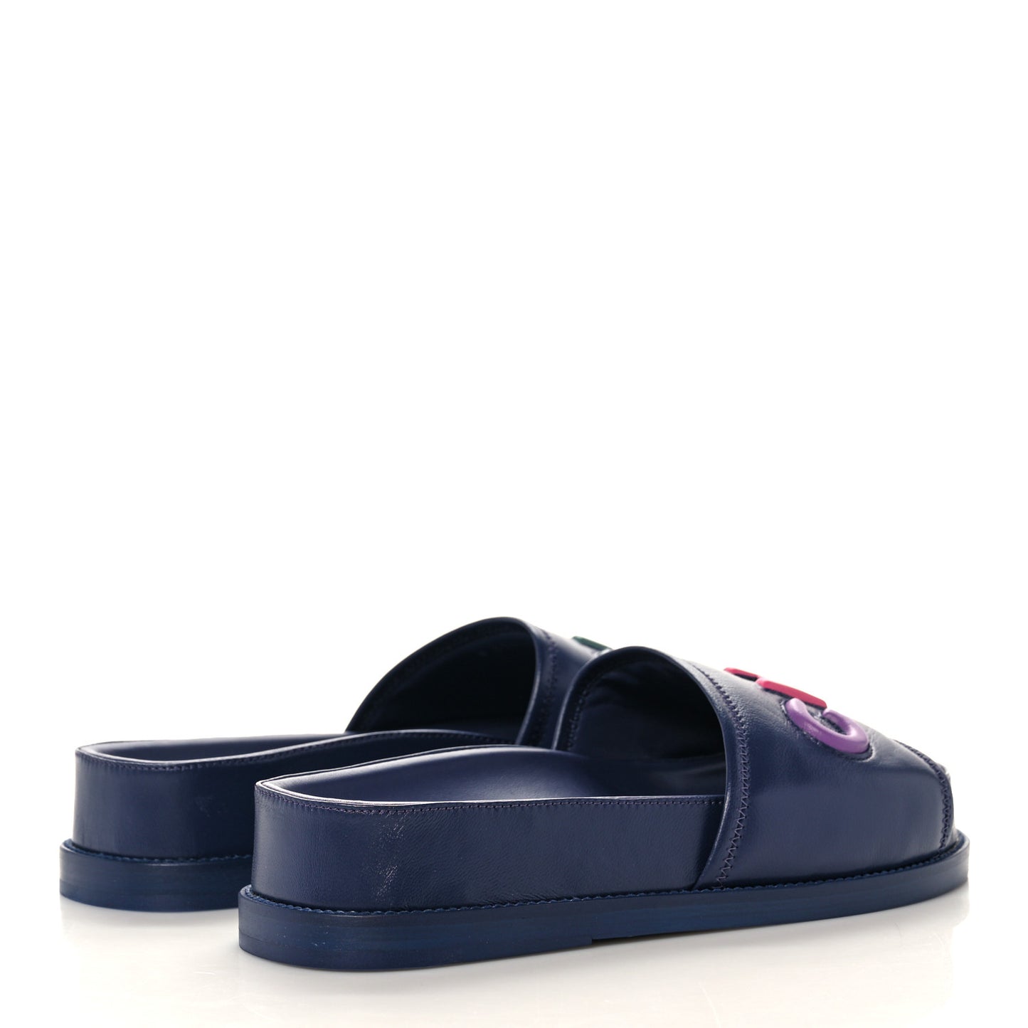 Lambskin Cha-Nel Mule Sandals 38 Navy Multicolor