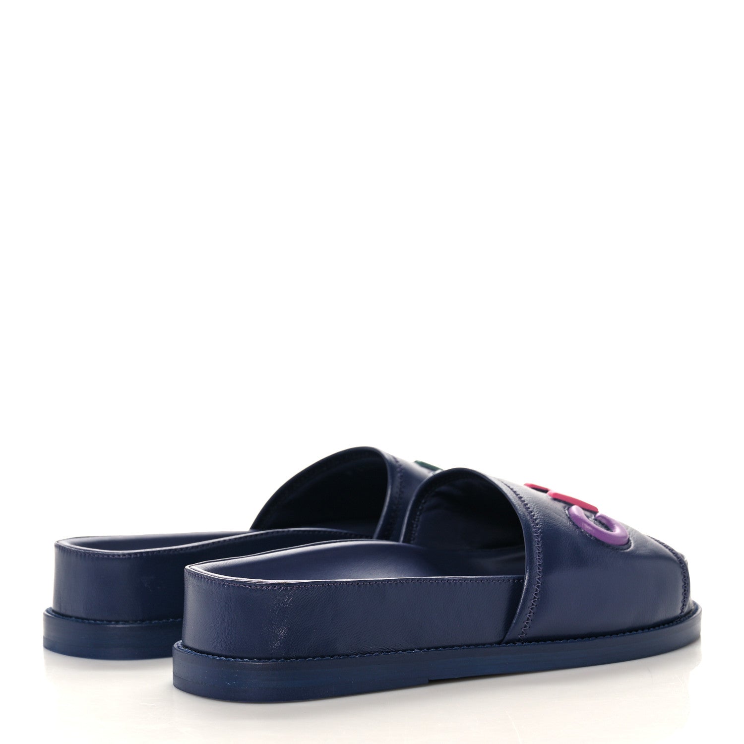 Chanel Lambskin Cha-Nel Mule Sandals 38 Navy Multicolor 4 of 10