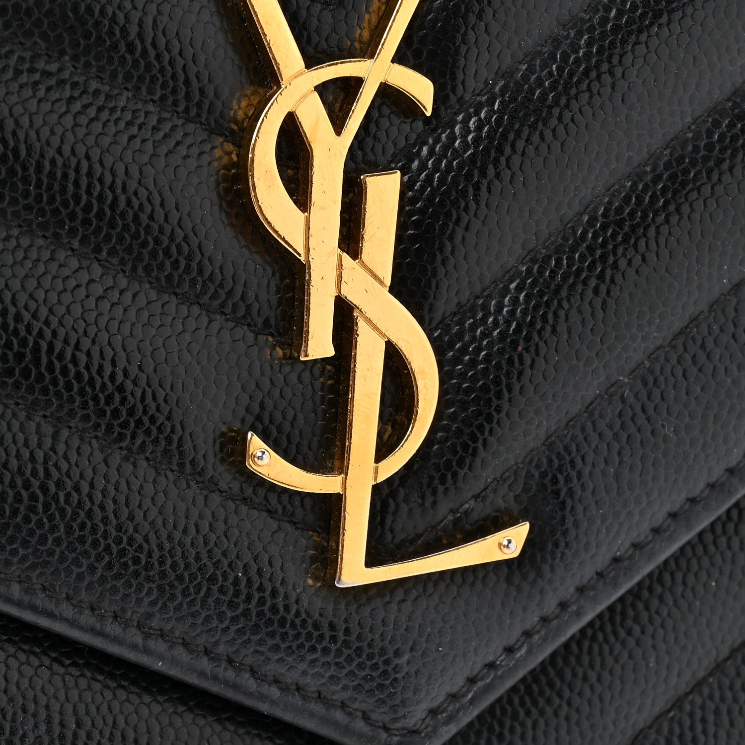 Saint Laurent Grain De Poudre Matelasse Chevron Monogram Chain Wallet Black 12 of 15