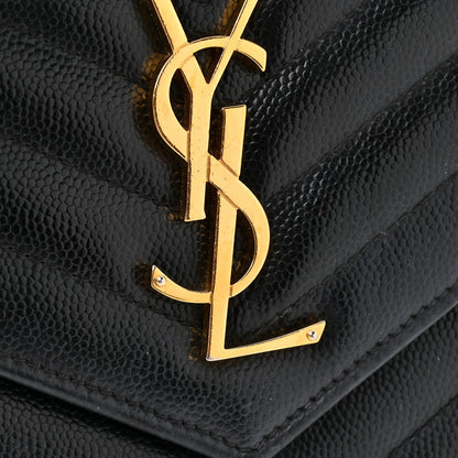 Saint Laurent Grain De Poudre Matelasse Chevron Monogram Chain Wallet Black 12 of 15