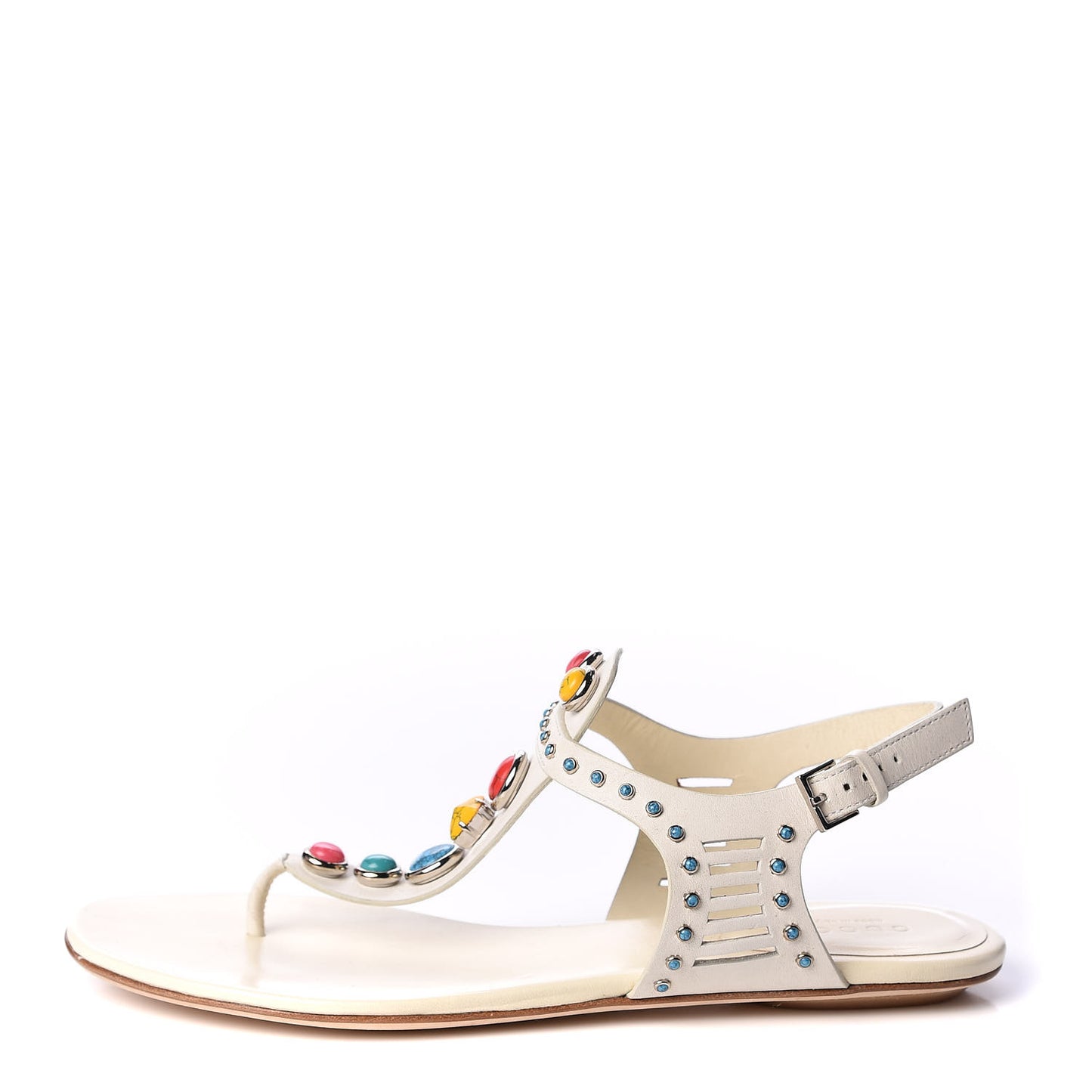 Calfskin Jeweled Thong Sandals 38.5 Off White