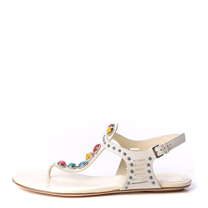 Gucci Calfskin Jeweled Thong Sandals 38.5 Off White 1 of 13