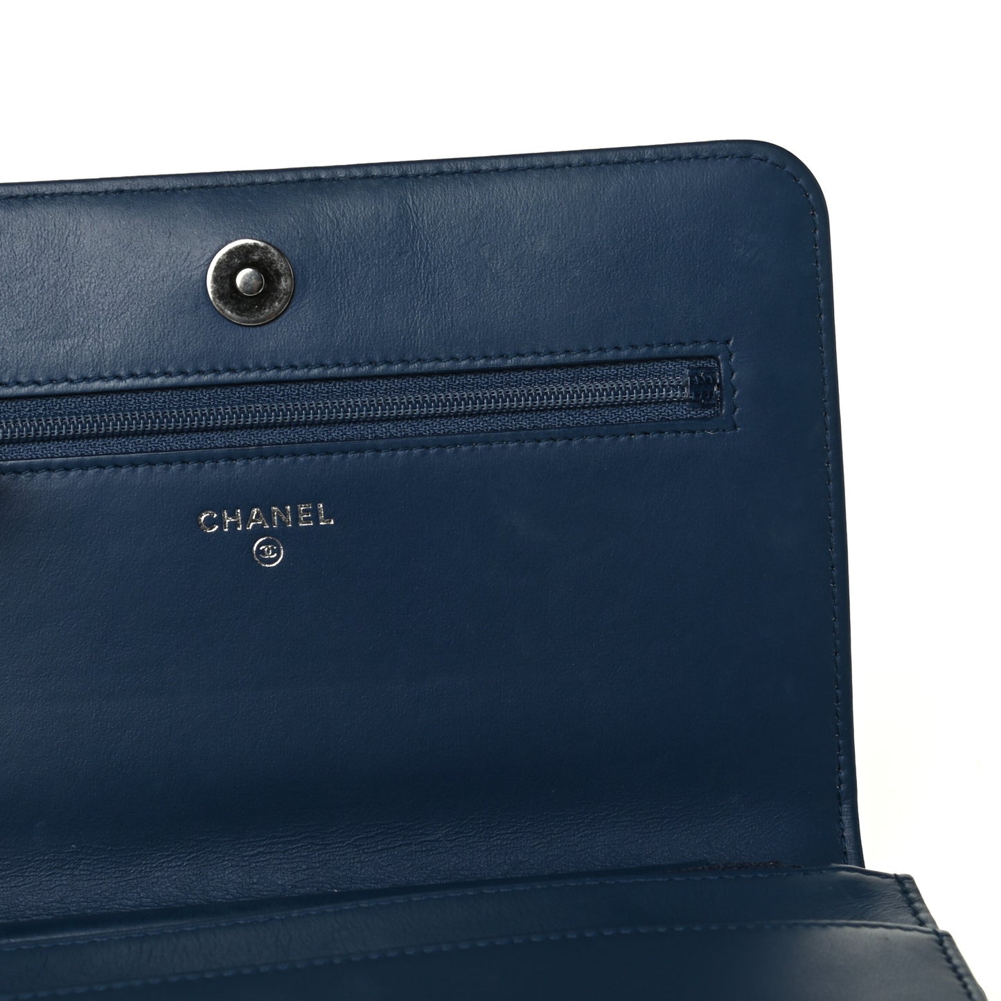 Calfskin Painted Chevron Embossed Boy Wallet On Chain WOC Navy