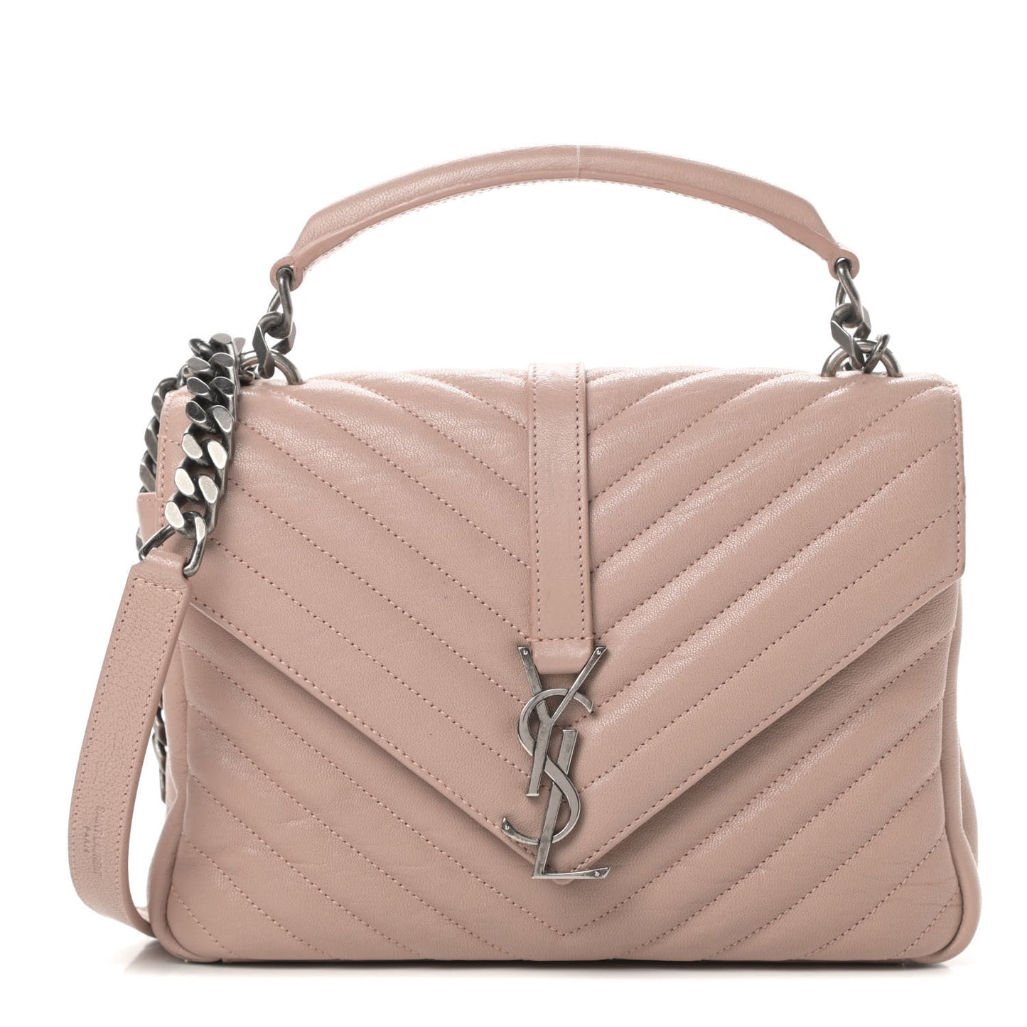 Sheepskin Matelasse Chevron Monogram Medium College Bag Rose Poudre
