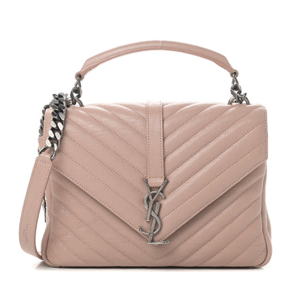 Saint Laurent Sheepskin Matelasse Chevron Monogram Medium College Bag Rose Poudre 1 of 14