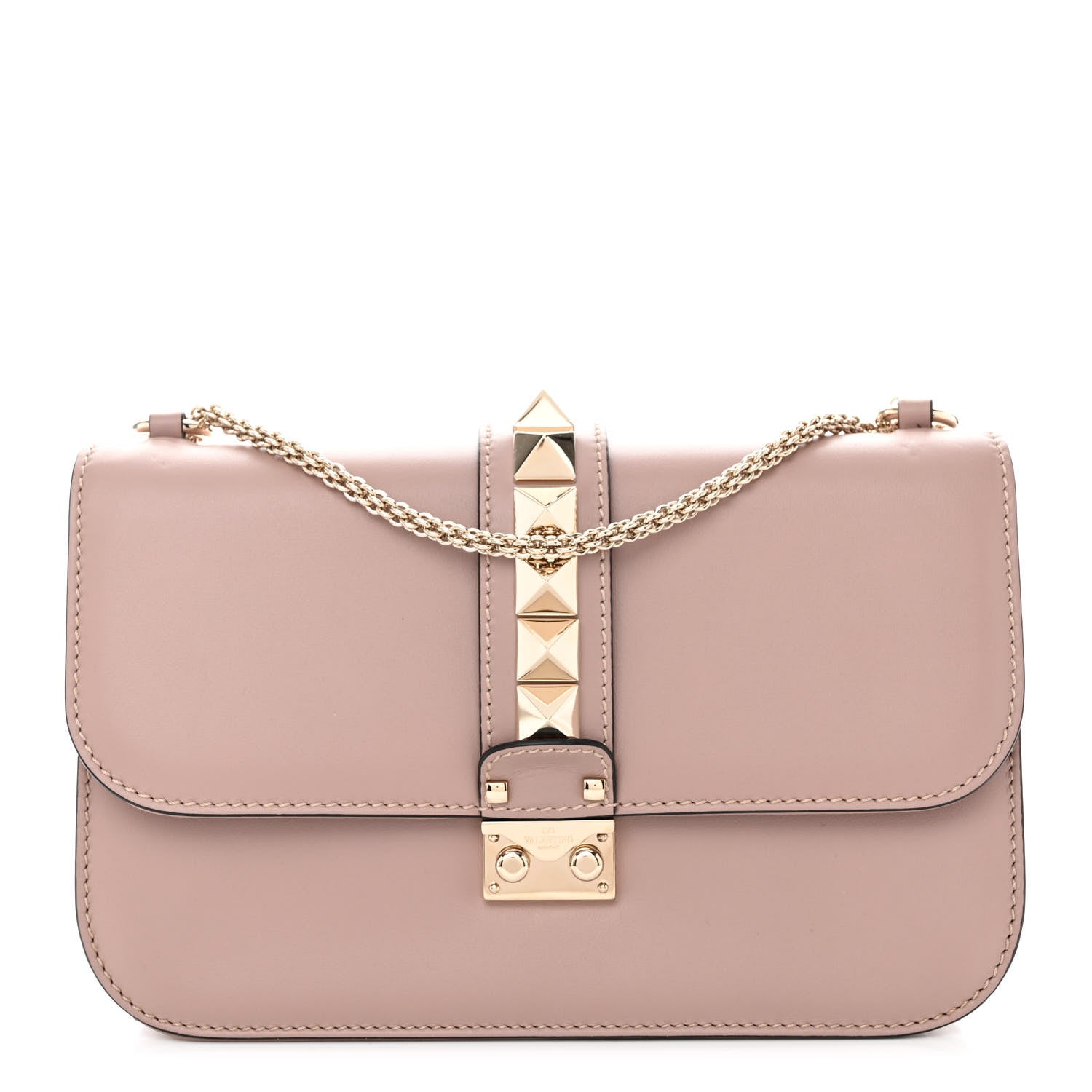 Valentino Garavani Vitello Medium Glam Lock Rockstud Flap Poudre 1 of 10