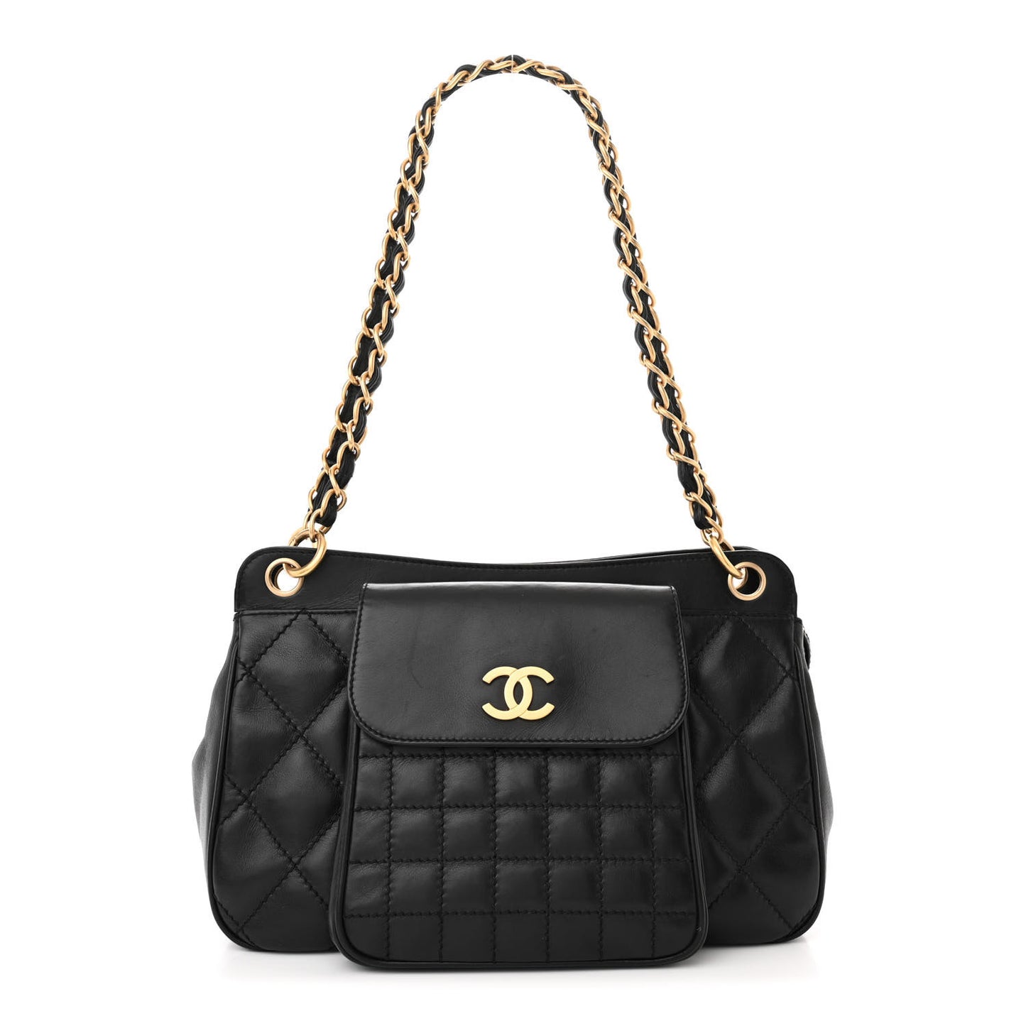 Lambskin Chocolate Bar Quilted Small Shoulder Bag Black