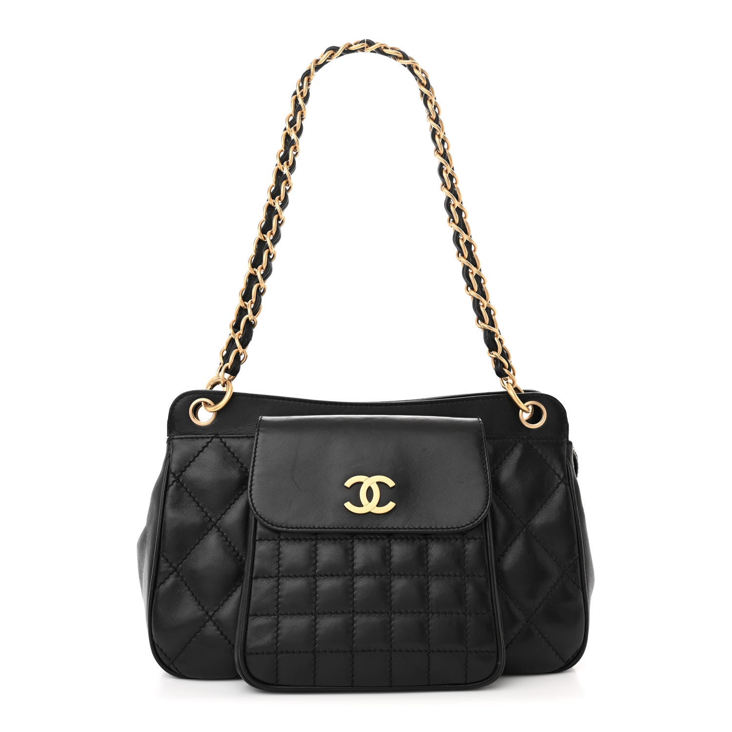 Chanel Lambskin Chocolate Bar Quilted Small Shoulder Bag Black 1 of 11
