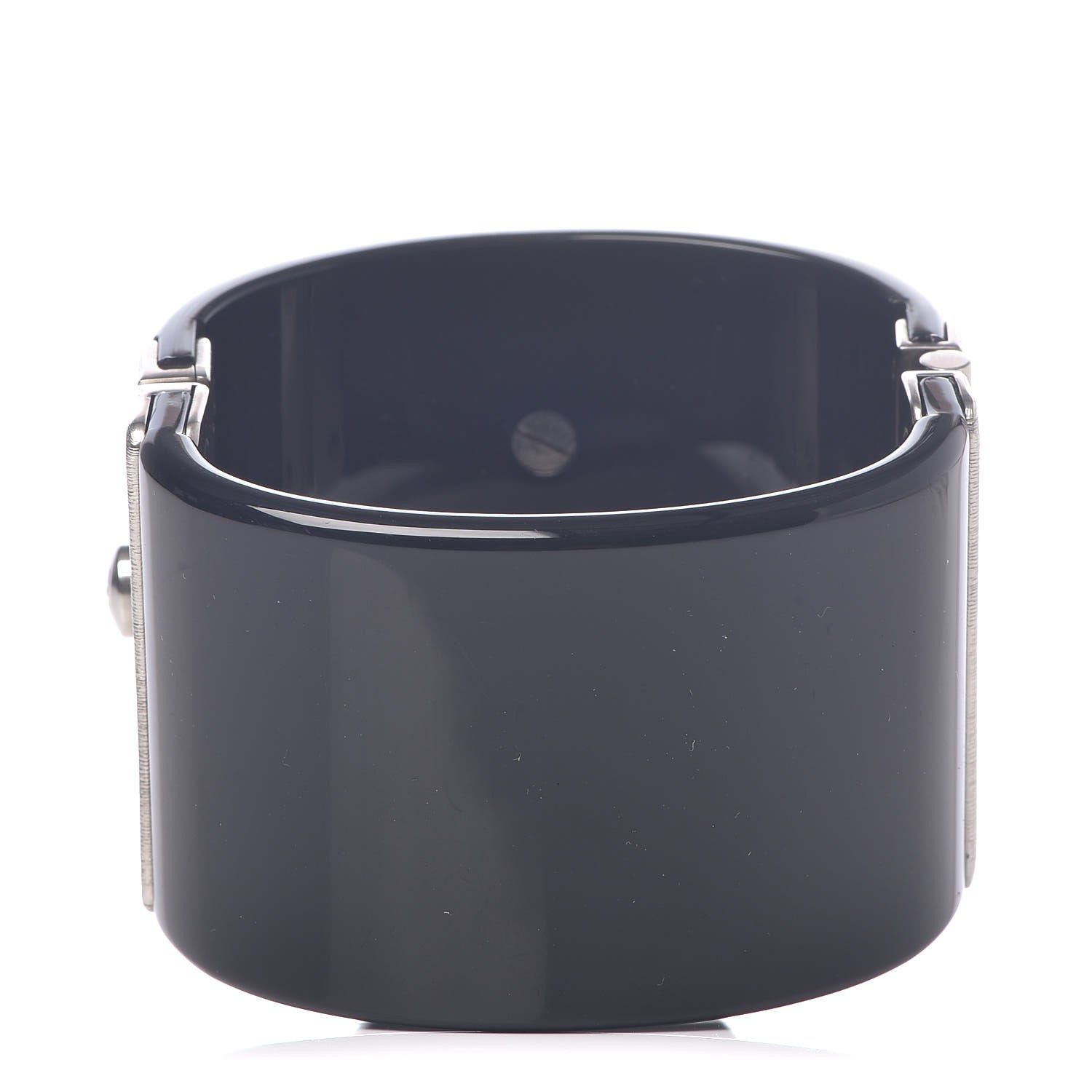 Chanel Resin Swarovski Baguette Crystal CC Shield Cuff Black 3 of 6