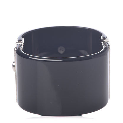Chanel Resin Swarovski Baguette Crystal CC Shield Cuff Black 3 of 6