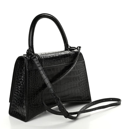 Balenciaga Shiny Calfskin Monochrome Crocodile Embossed Medium Hourglass Top Handle Bag Black 3 of 10