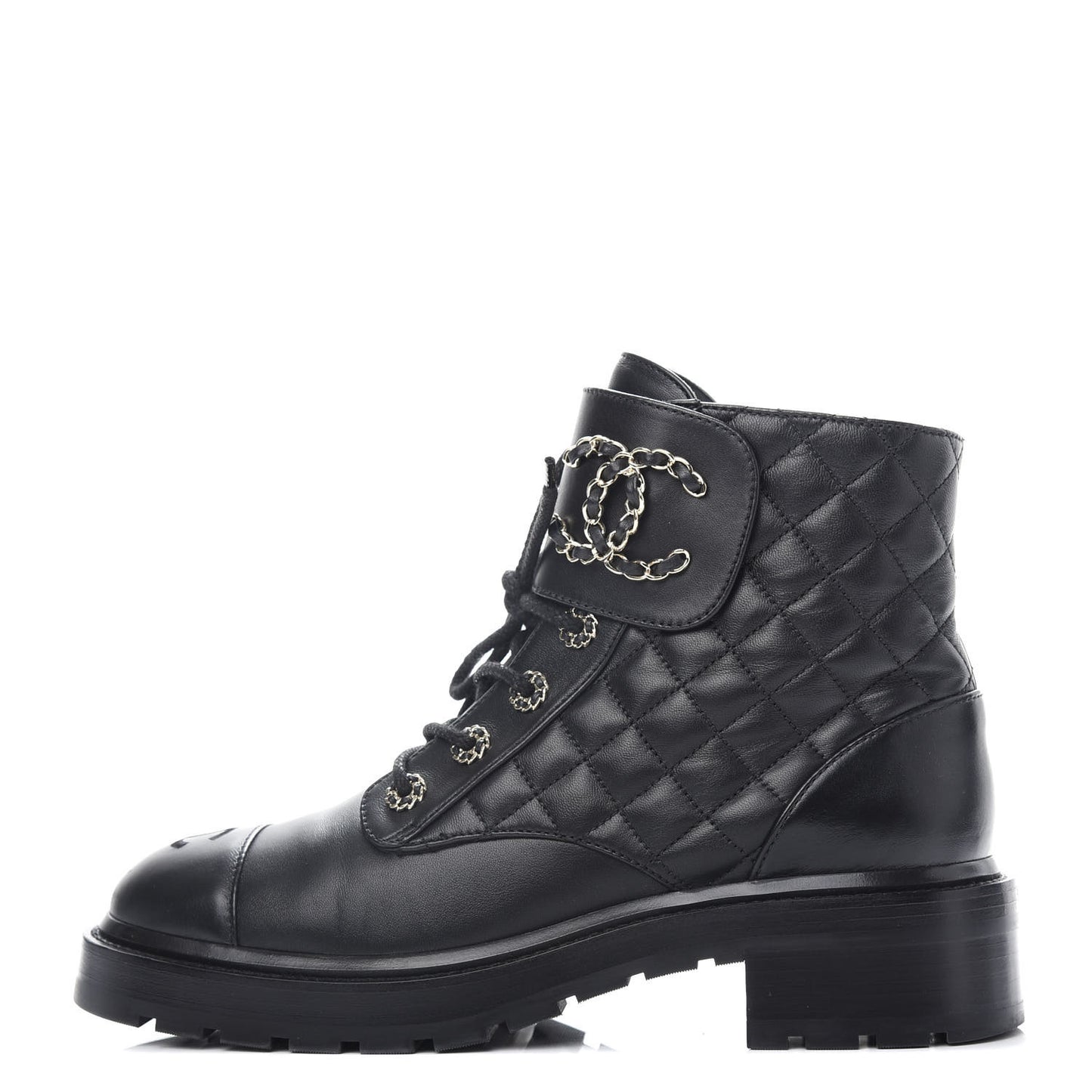 Lambskin Calfskin Quilted Lace Up Combat Boots 40 Black