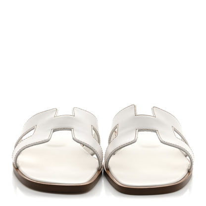 Hermes Box Calfskin Oran Sandals 39 White 3 of 9
