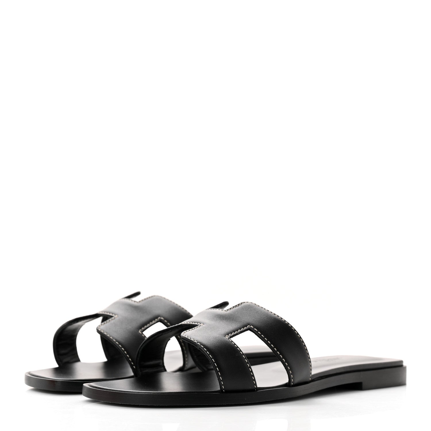 Hermes Box Calfskin Oran Sandals 36.5 Black 3 of 8