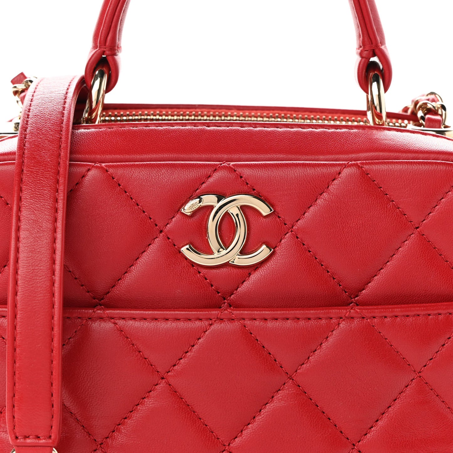 Lambskin Quilted Small Trendy CC Bowling Bag Red