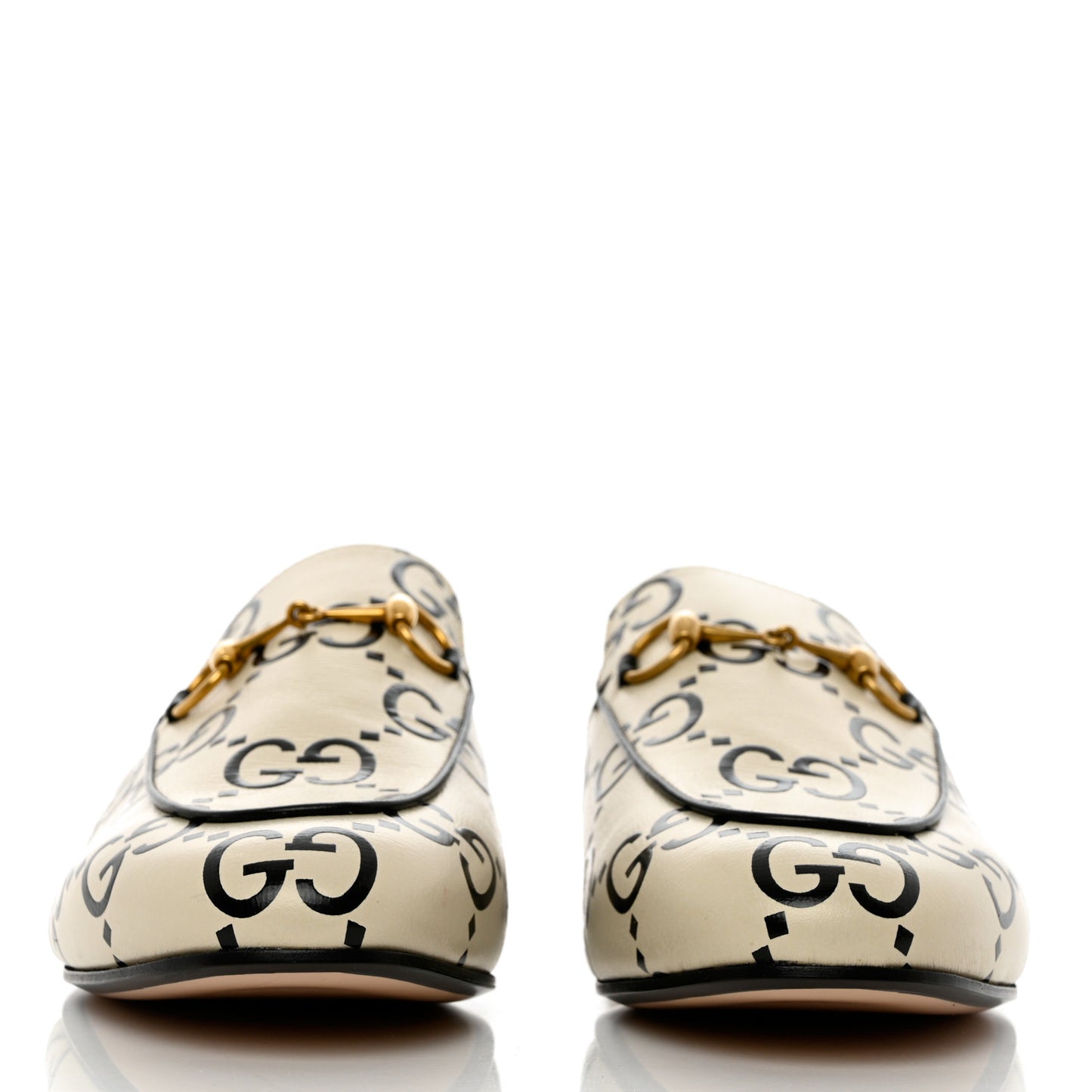 Azalea Calfskin GG Monogram Bi-Color Debossed Womens Princetown Slippers 38.5 Mystic White Black