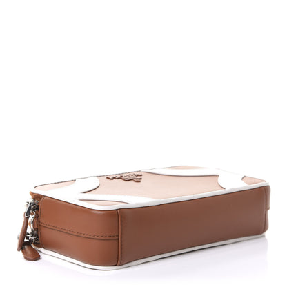 Prada Soft Calfskin Mini Double Zip Crossbody Bag Cognac White 3 of 8