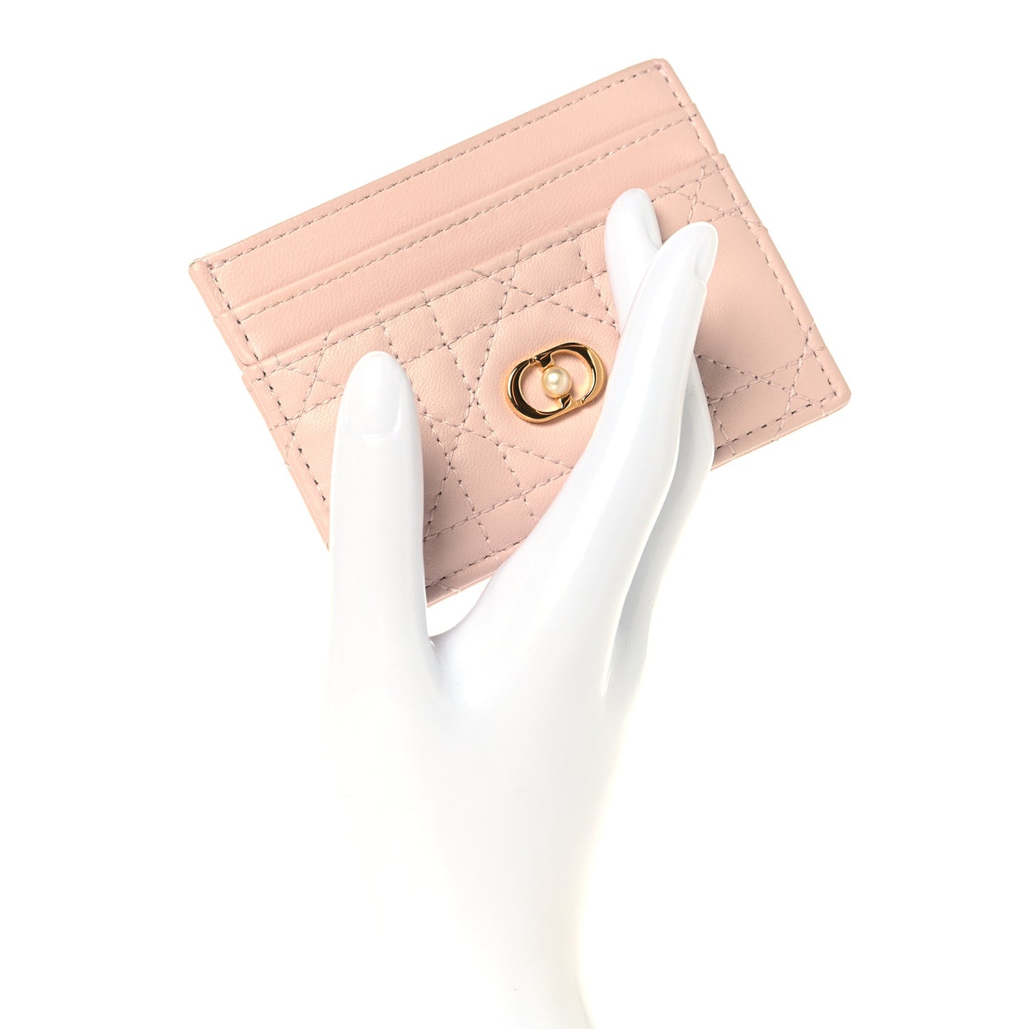 Lambskin Pearl Cannage Dior Jolie Freesia Card Holder Powder Pink