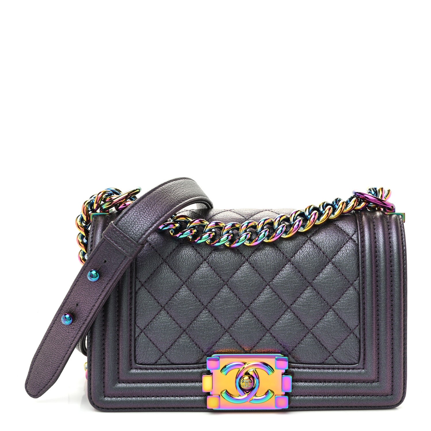 Chanel Iridescent Goatskin Quilted Small Boy Flap Purple 1 of 10