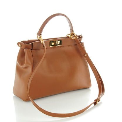 Fendi Vitello Morgan Shiny Nappa Medium Peekaboo Iconic Satchel Cuoio Bluette 3 of 8