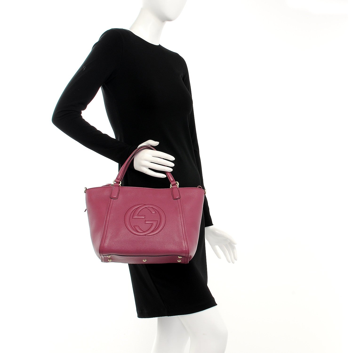Gucci Pebbled Calfskin Small Soho Top Handle Bag Peonia Flower 3 of 8